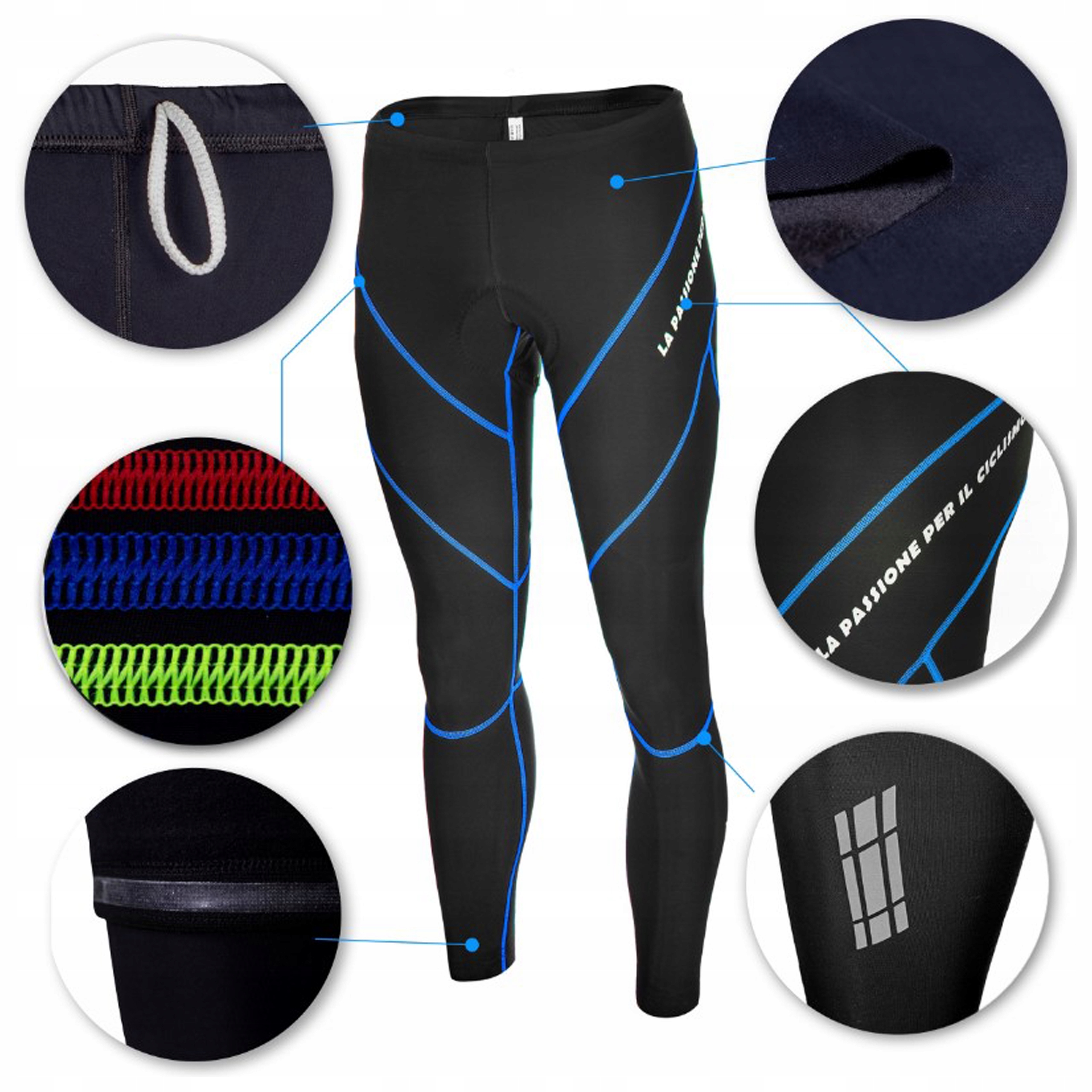 Spodnie rowerowe DŁUGIE z WKŁADKĄ żelową 4D - L Rozmiar L