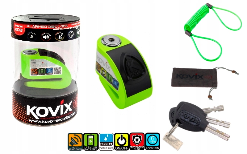 

Alarm motocyklowy blokada tarczy Kovix KD6 fluo