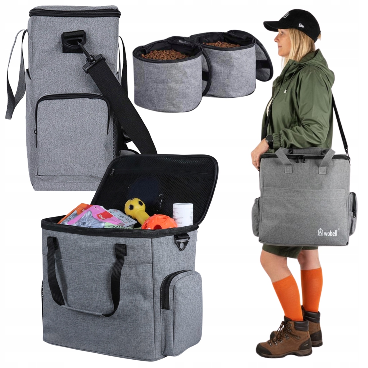 Levně Sada cestovních tašek, organizér pro psa a kočku, 4 nádoby, misky