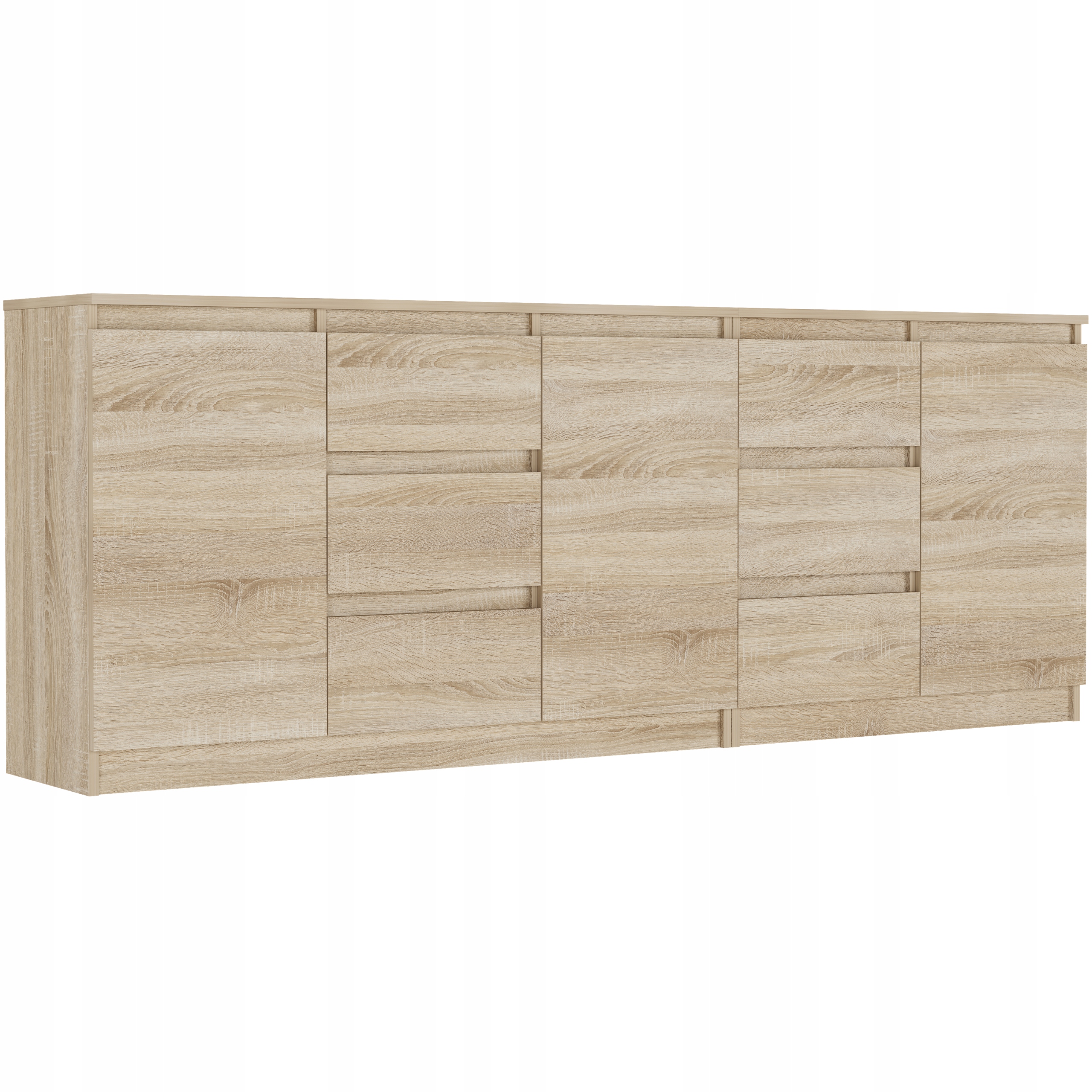Komoda sada 200 cm skříňka 6 zásuvek 3 dvířka velká do obývacího pokoje sonoma