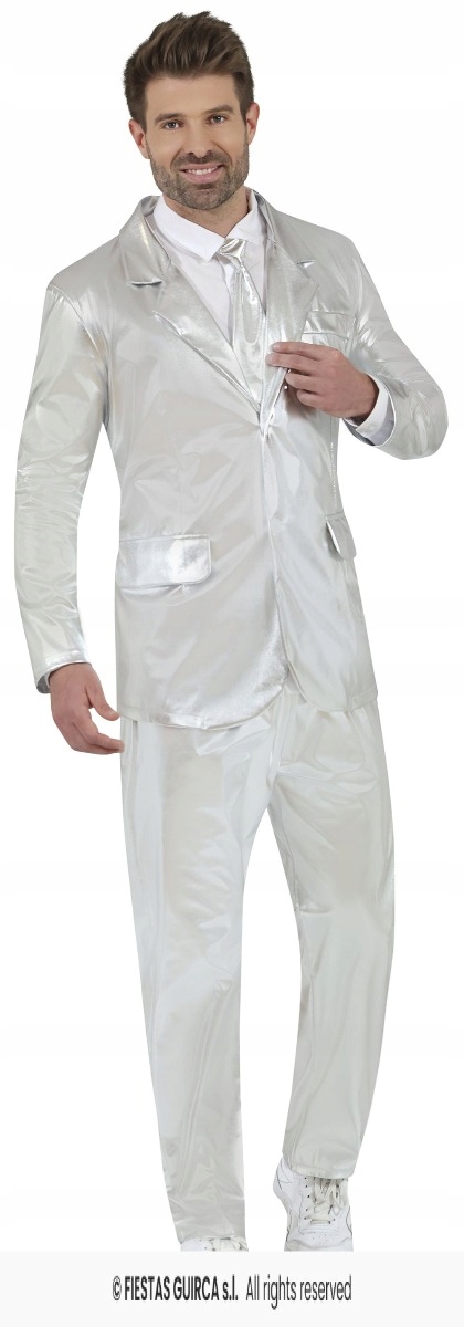 Kostým Oblek Disco Stříbrný Kostým Horečka sobotní noci léta 80 Prl S