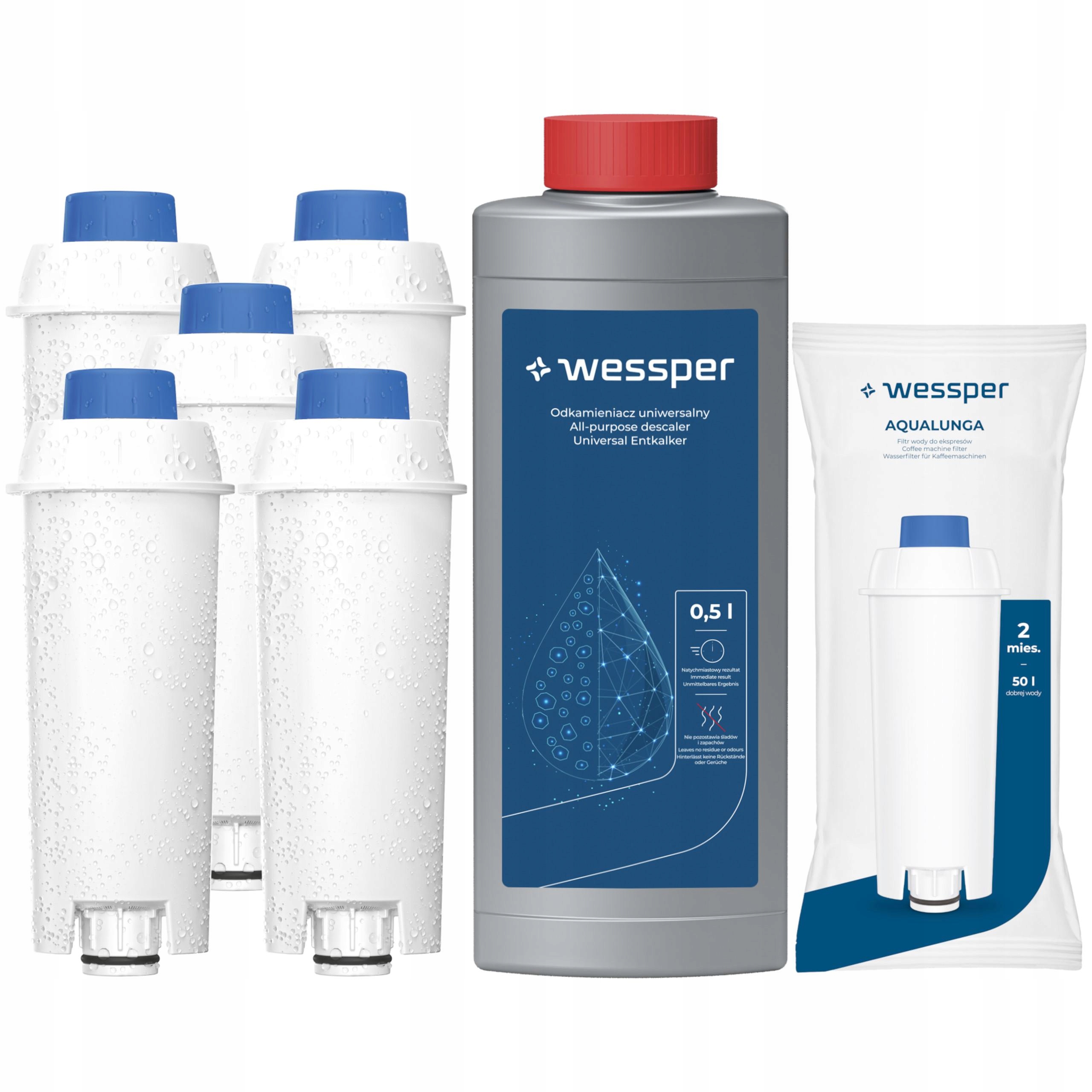 Odvápňovač pro kávovar Wessper 0,5 l 5 filtrů pro kávovar Delonghi Eletta