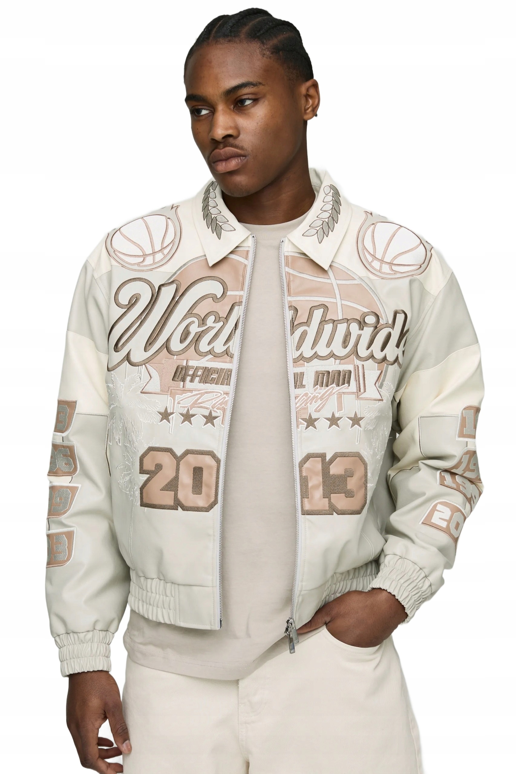 Boohooman Pánská Baseballová Bunda S Nášivkami V Béžové Barvě, Velikost 3A