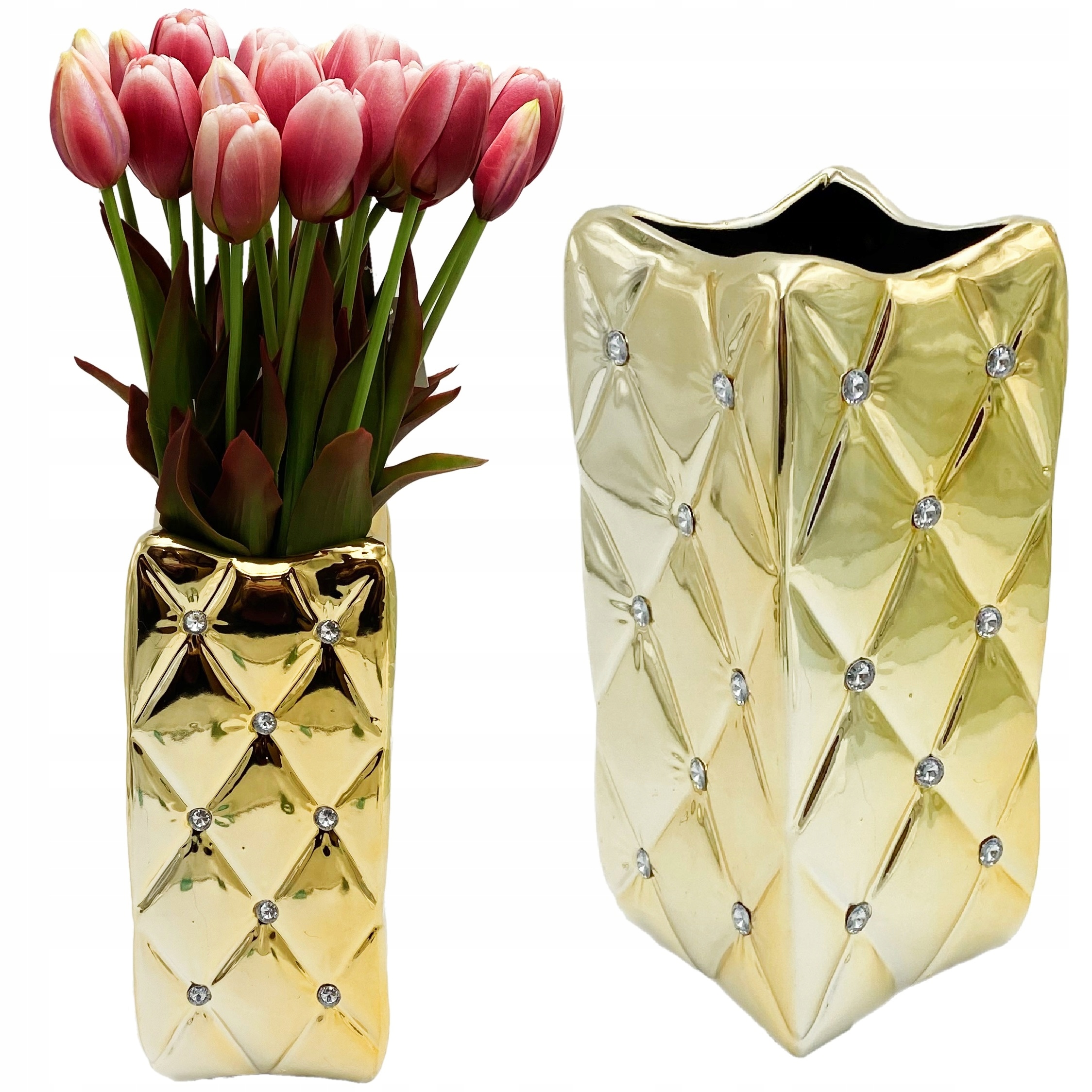 

Wazon Glamour Kryształkami Ceramiczny Złoty 25CM