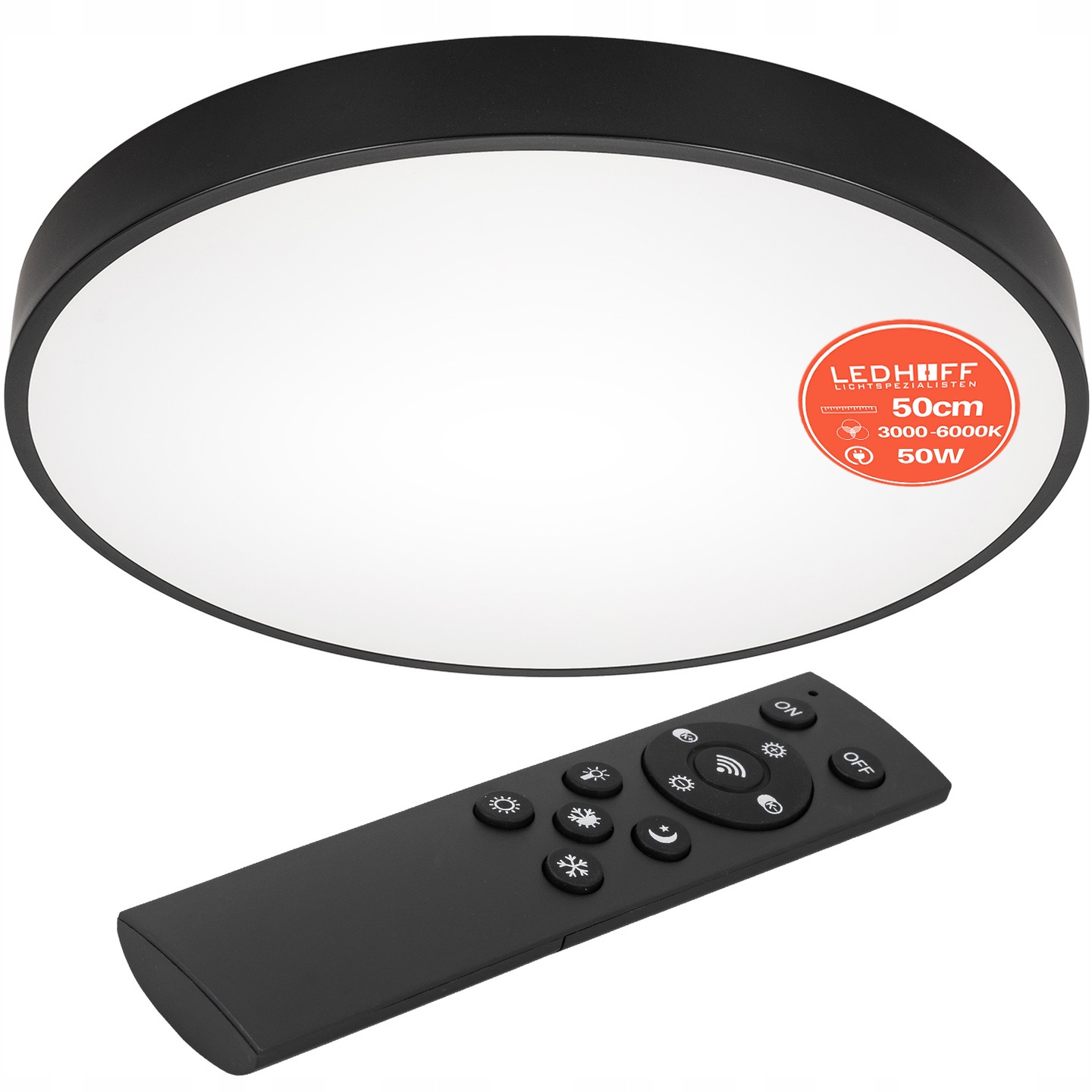 Stropní Svítidlo Led Stropní panel Stmívatelná lampa 50 cm Kulatá Černá Velká Dálkový Ovladač