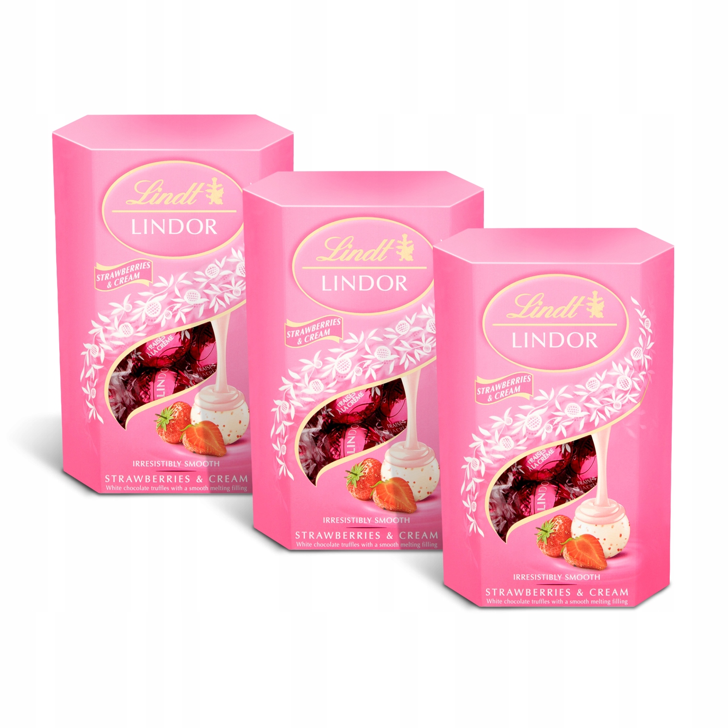 Lindt Praliny Lindor biała czekolada truskawka 200g x3
