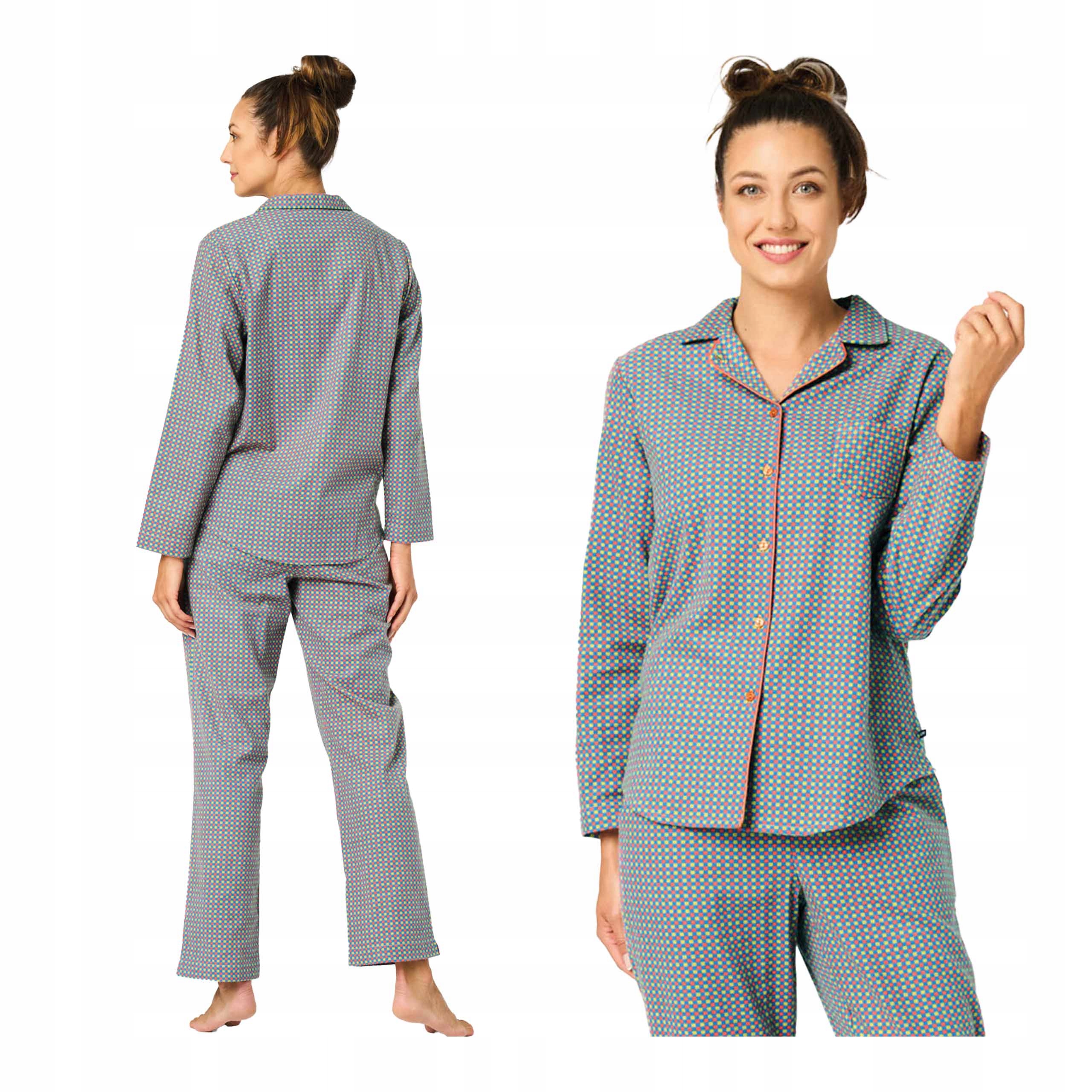 Dámské bavlněné pyžamo s dlouhým rukávem, dvoudílné kalhoty Key S