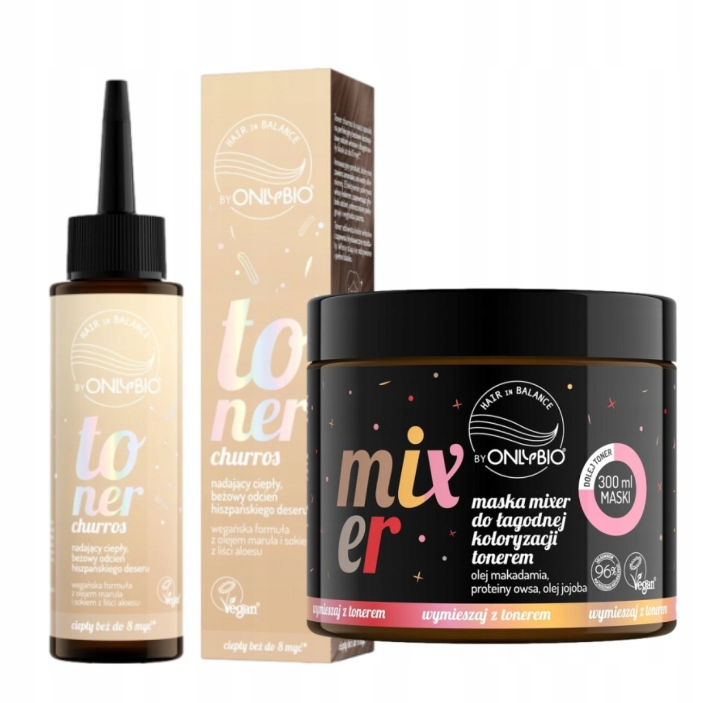 Sada Onlybio Toner na vlasy Barva Churros Mixer Maska
