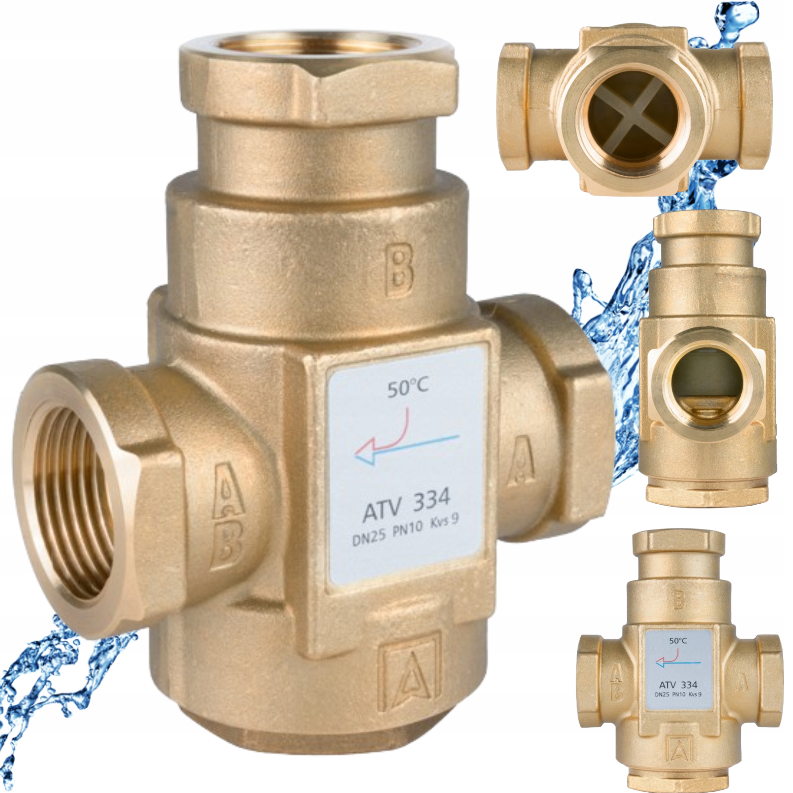 Zawór Temperaturowy Ochrony Powrotu Kotła Atv 334 DN25 1" 50°C 9m³/h Afriso