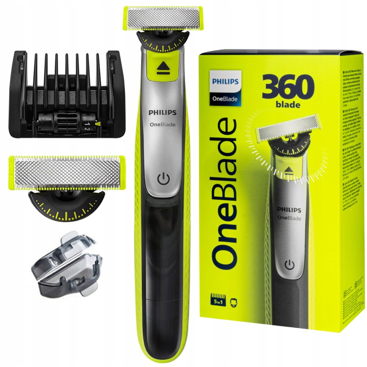 Philips OneBlade Holicí Strojek 360 Blade 5in1 1 čepel QP2734/23 5 Nasadek