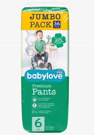 babylove Pieluchomajtki Premium XXL, rozmiar 6, 18-30 kg Jumbo Pack, 36 szt