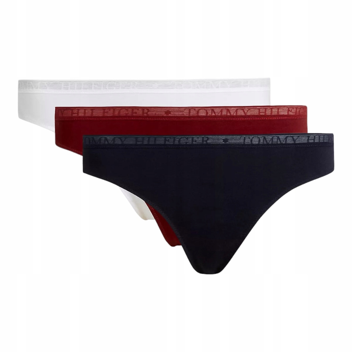 Tommy Hilfiger Tanga Dámské Kalhotky Thong 3P Tmavě Modré/bílé/bordové r.XS