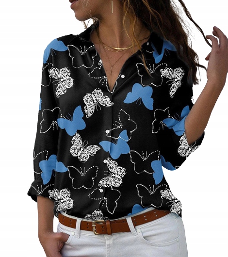 

Bluzka Print T-shirt Top Koszula Guziki
