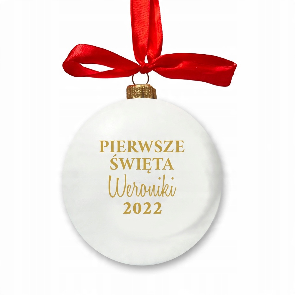 

Bombka biała personalizowana pierwsze święta +imię