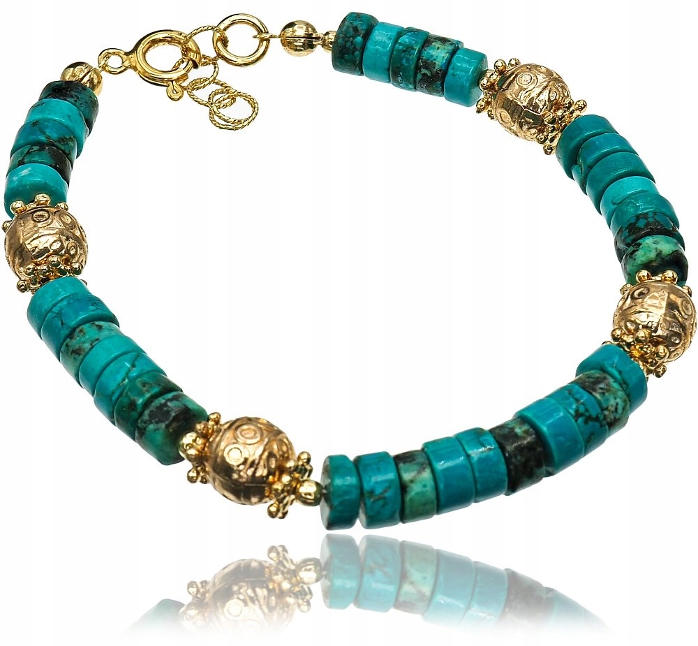 Originální Tyrkysový Krásný Náramek Zlaté Stříbro