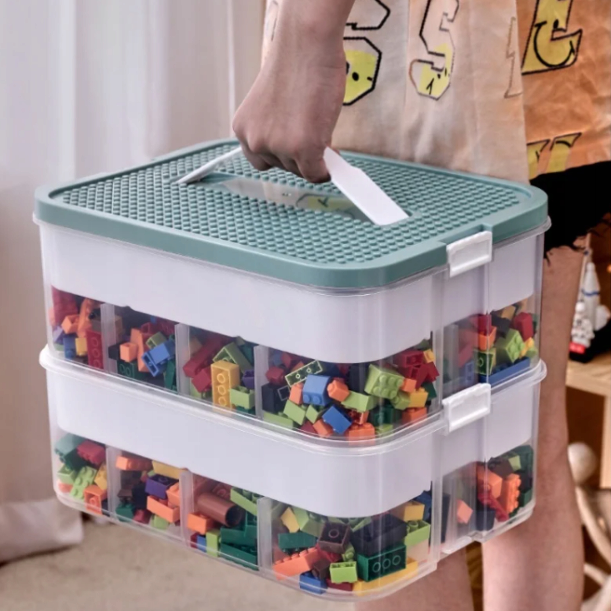 PUDEŁKO NA KLOCKI POJEMNIK NA LEGO PLASTIKOWE Z PRZEGRÓDKAMI 1 POZIOM Rodzaj pudełko