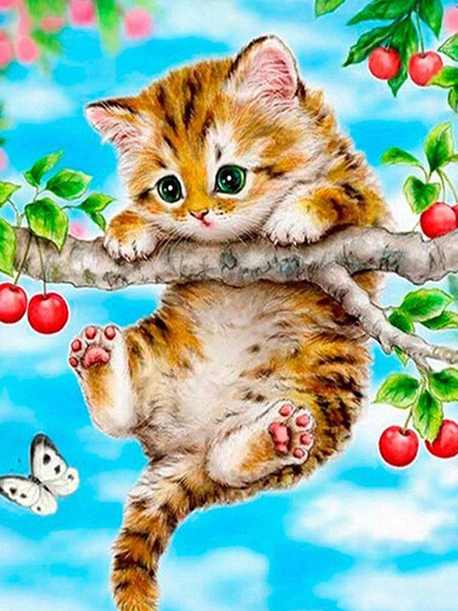 Diamantová Výšivka Diamond Painting Mozaika Závěsná kočička 45x55 cm 5D sada