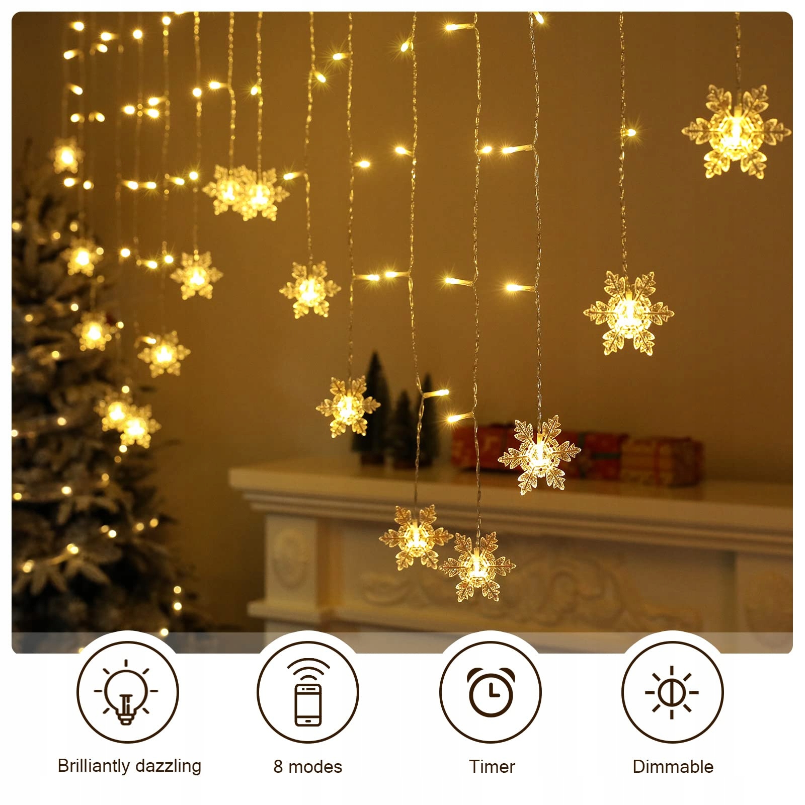 BLOOMWIN Kurtyna Girlanda Świetlna Świąteczne Lampki 2x1M 104LED IP44 — miniatura 4