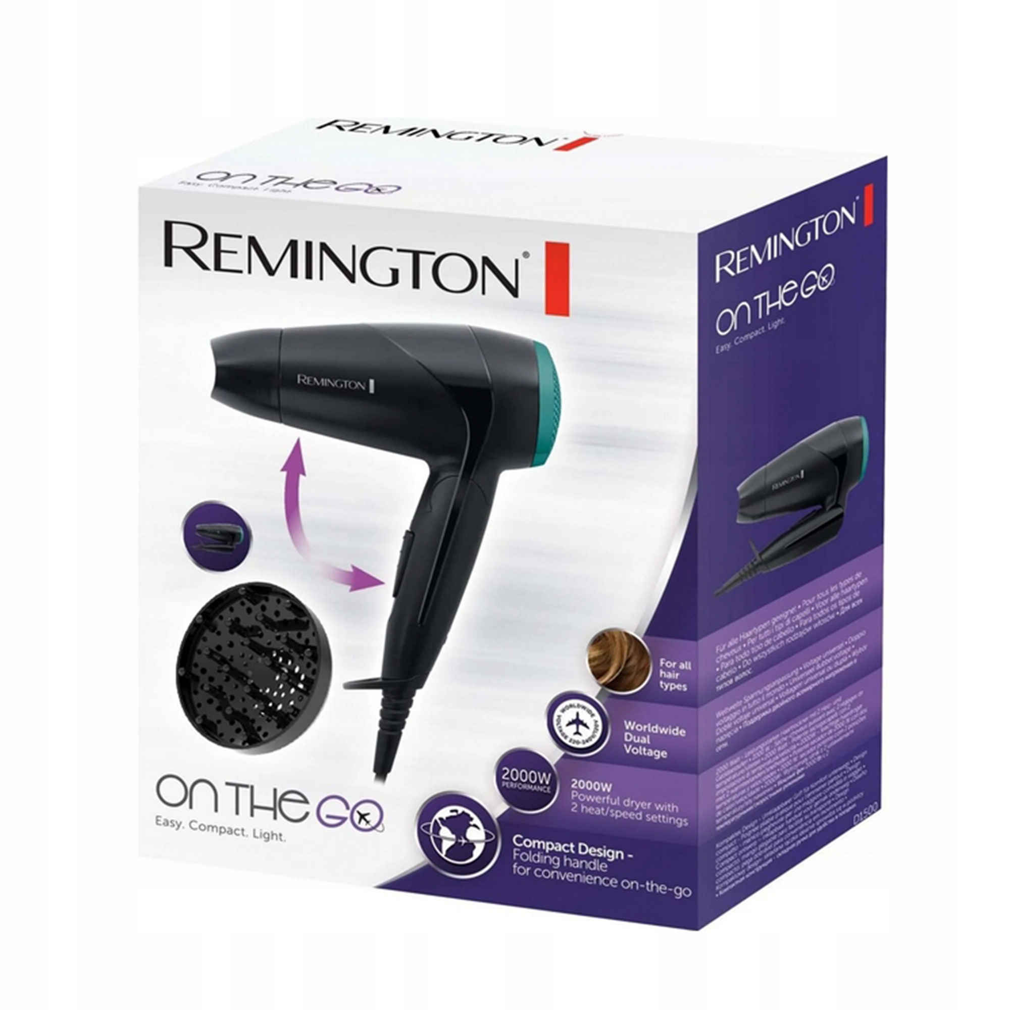 Suszarka do włosów kompaktowa Remington On The Go D1500 2000W