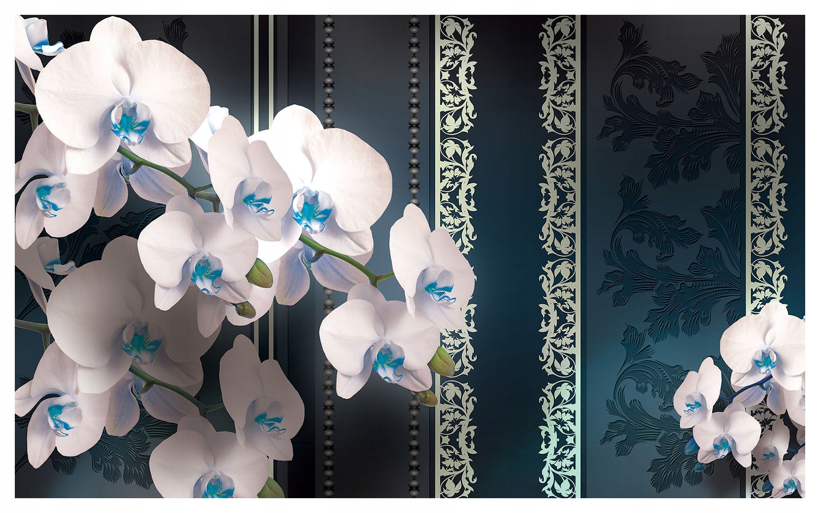 Fototapeta Orchideje tmavě modré pruhy ornament stříbrný 250x175 lepidlo