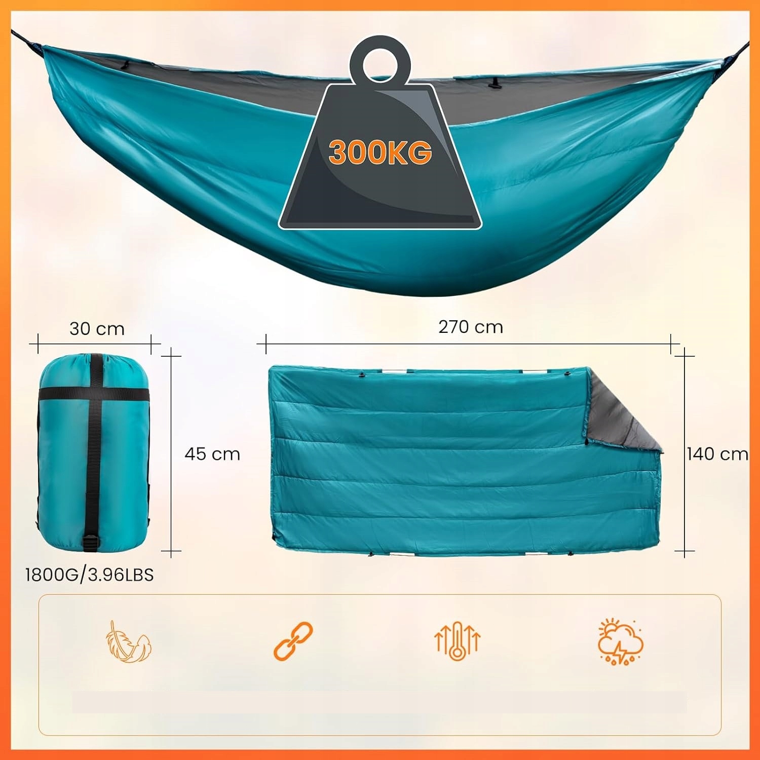 DUŻY HAMAK OGRODOWY DWUOSOBOWY CIEPŁY 4W1 KOŁDRA KOC ŚPIWÓR TERMICZNY Stan opakowania oryginalne