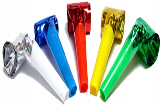 Gwizdki Trąbki Rozwijane Kolorowe Holograficzne Mix Urodziny karnawał 6szt.