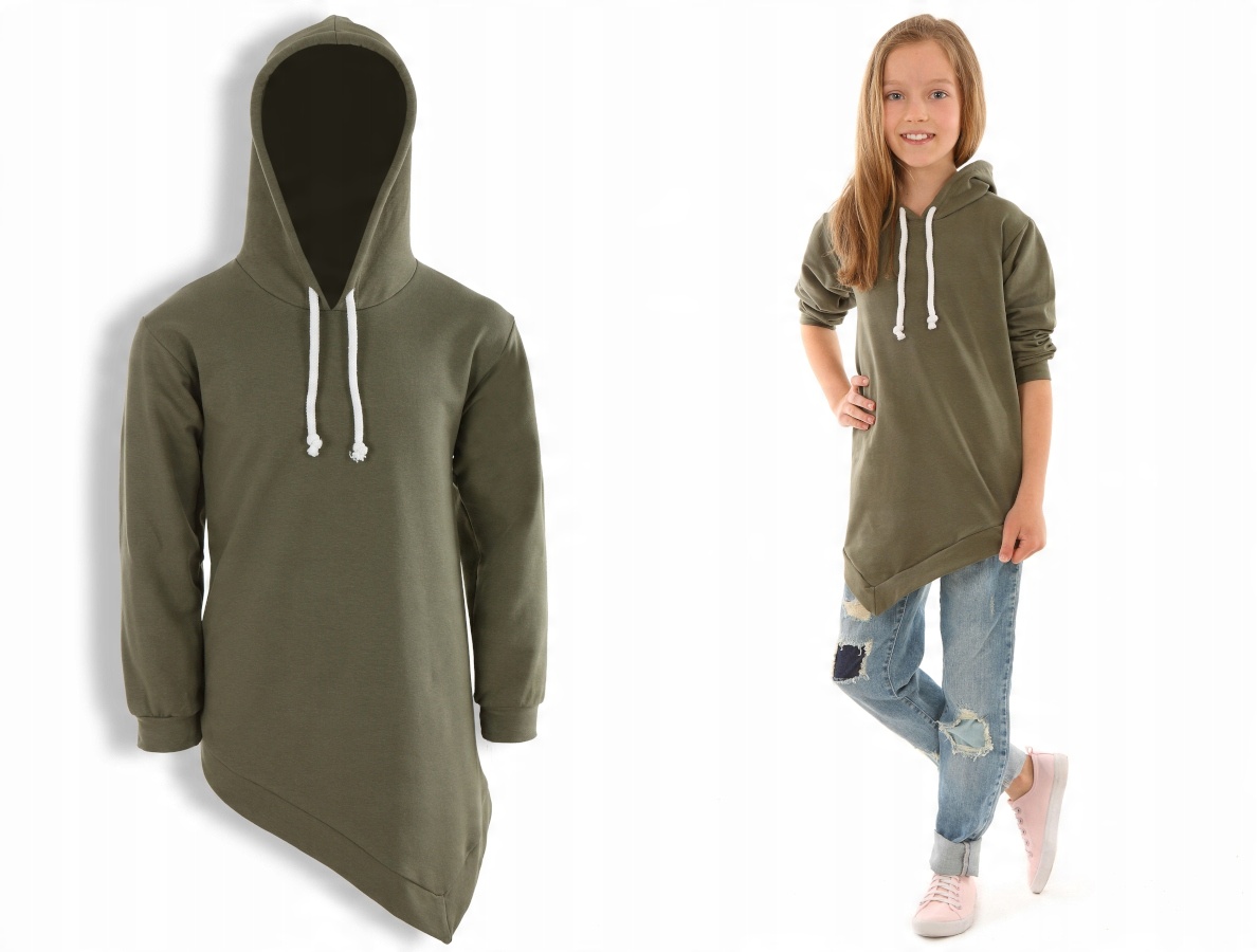 

Asymetryczna bluza, gładka - 128 Khaki