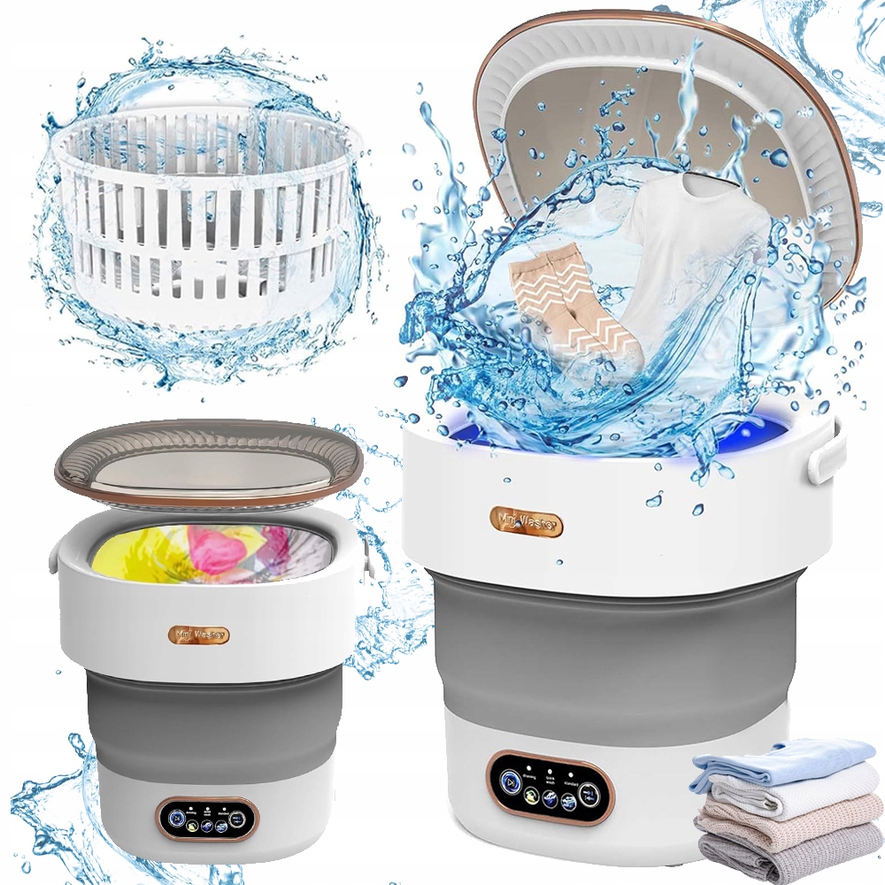 Składana Mini Pralka Przenośna Turystyczna Automatyczna Podróżna 12L 24W