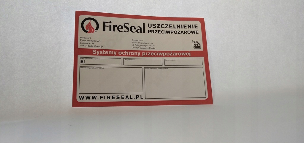

Etykieta Fireseal Do Uszczelniania Przeciwpożarowe