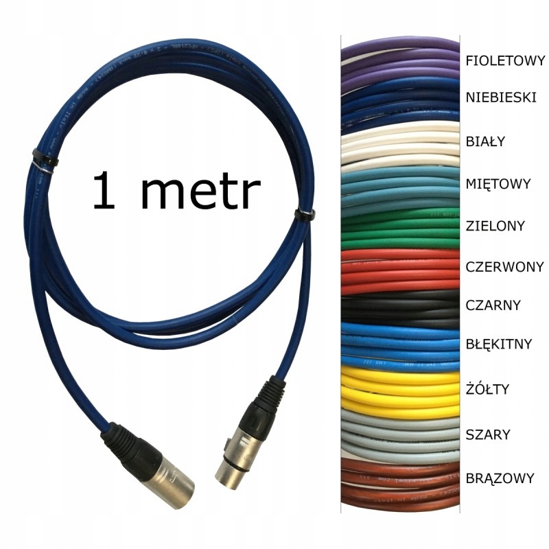 Przewód mikrofonowy niebieski 1 m Xlr ręcznie lutowany złącza Proel