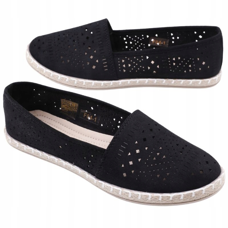 R.42 CZARNE ESPADRYLE DAMSKIE AŻUROWE PÓŁBUTY WSUWANE PŁASKIE LEKKIE Płeć kobieta