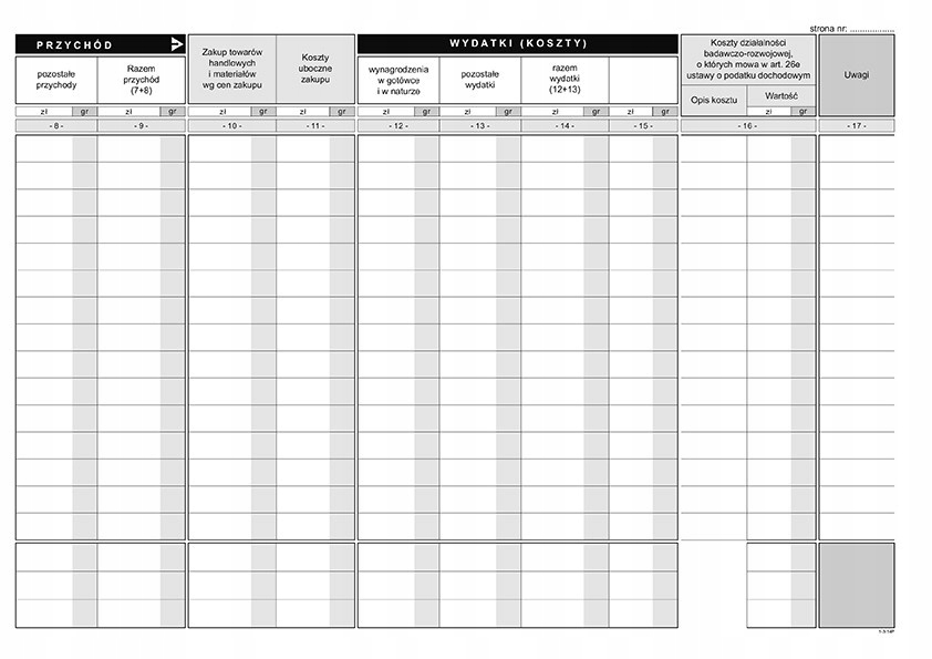 Podatkowa książka A4 przychodów i rozchodów Liczba odcinków 1