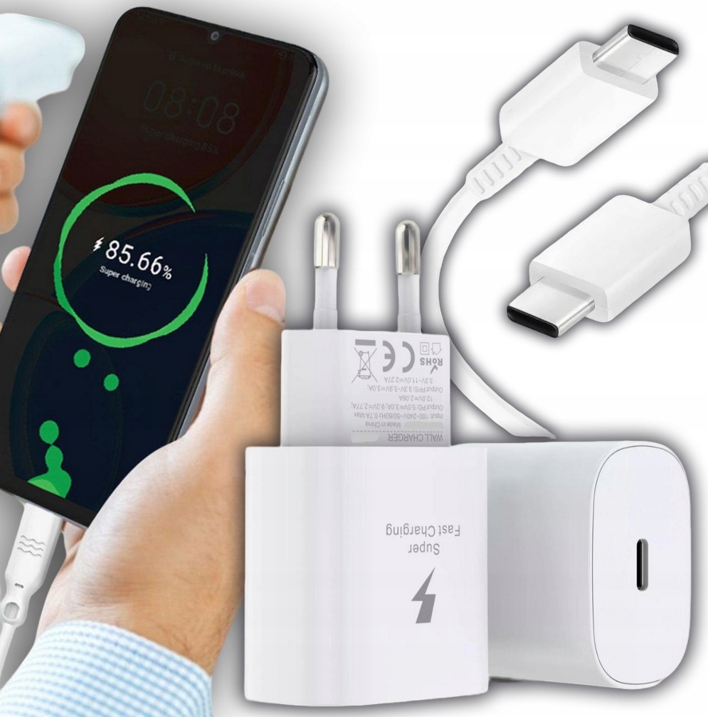 SZYBKA ŁADOWARKA DO TELEFONU SAMSUNG KOSTKA 25W MOCNA + KABEL USB TYP C 1M