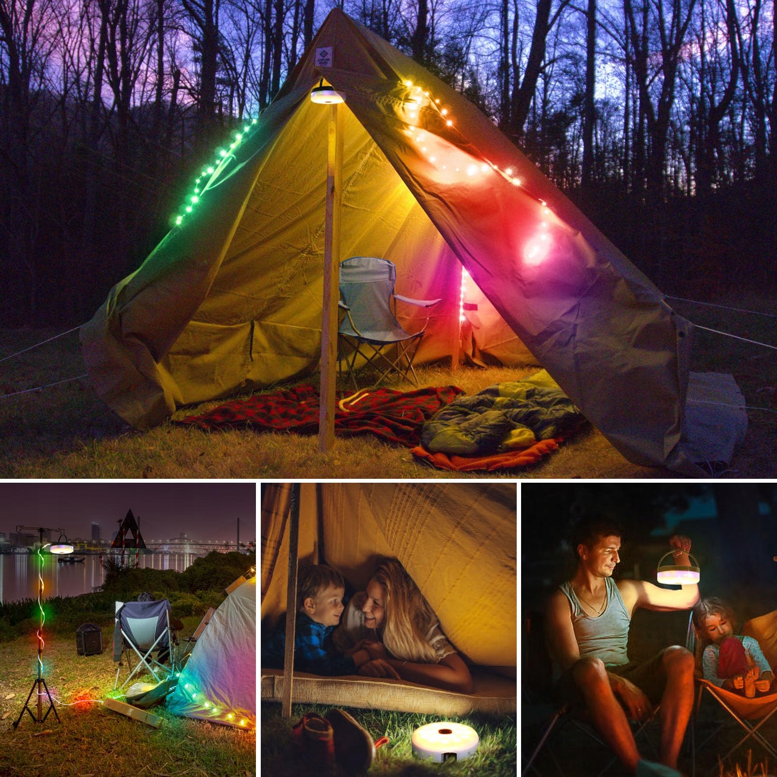 SOLAR CAMPING LAMPY LED ZASILANE USB WODOODPORNE 10M 8 TRYBÓW — miniatura 7