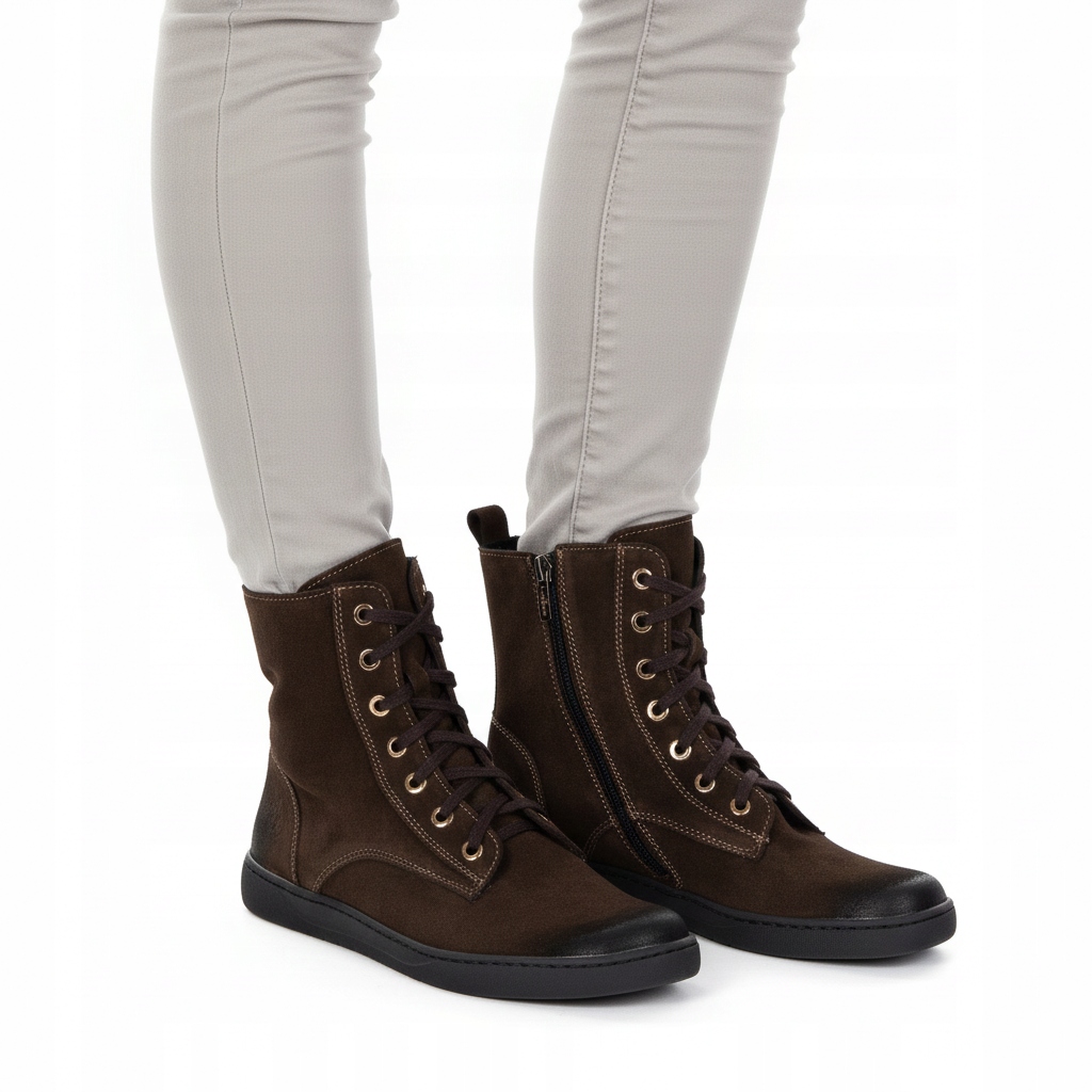 Dámské barefoot kožené semišové boty Liv 1303 hnědé zateplené 40