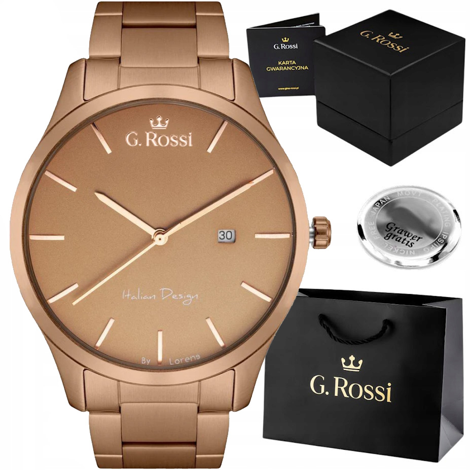Pánské hodinky G. Rossi Trist Hnědé Datumovka Náramek Box