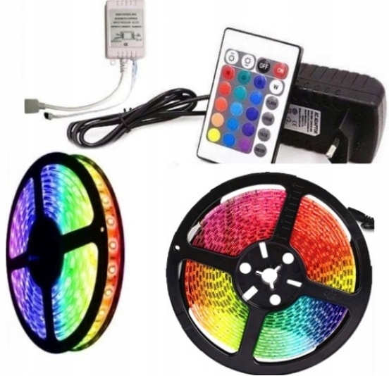 TAŚMA LED 5m ZESTAW WODOODPORNA PILOT kolorowa