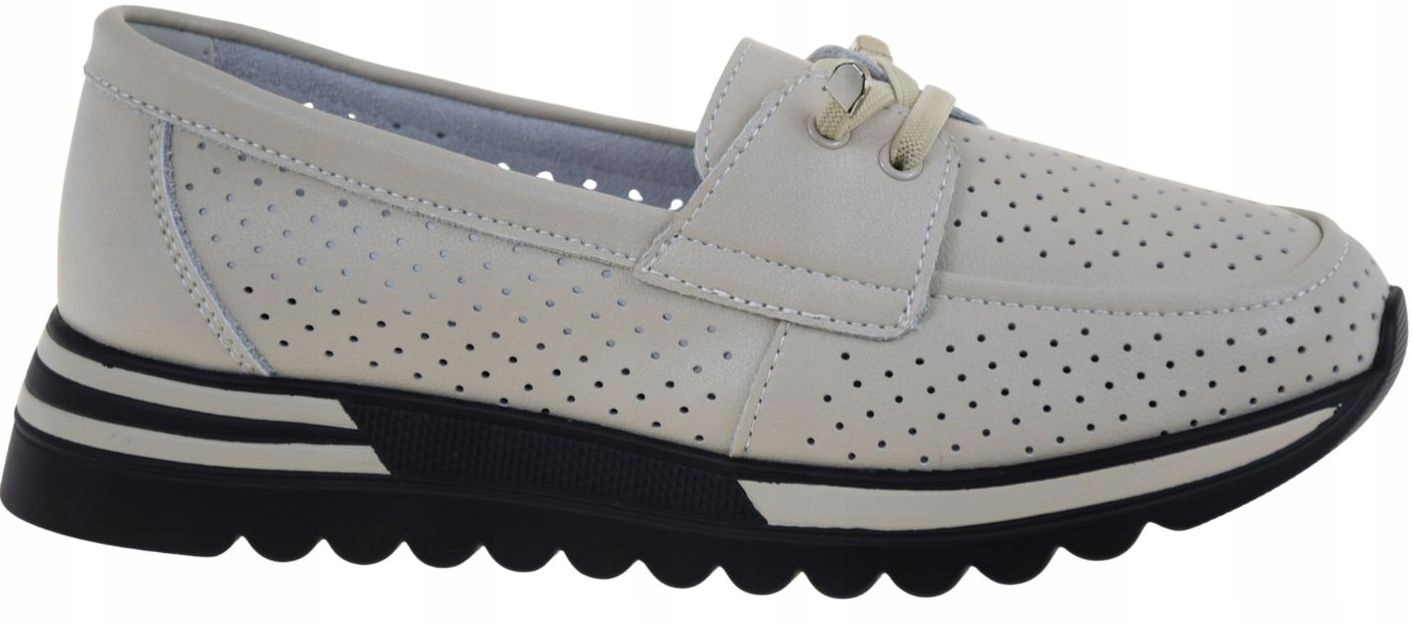 Béžové dámské kožené mokasíny s perforovanou platformou S.barski LR61-7066 R39