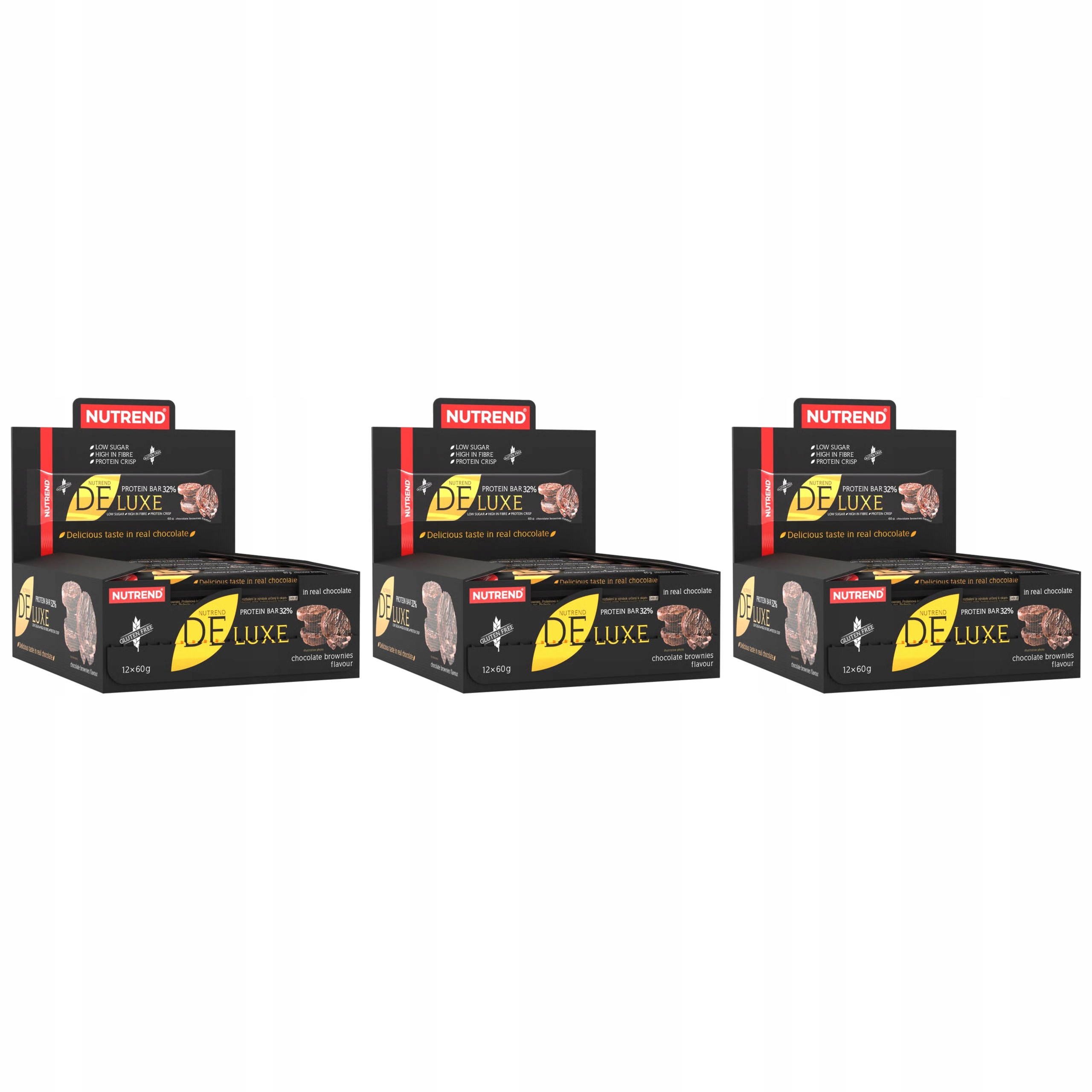 3x Proteinová Tyčinka Nutrend Proteinová tyčinka DeLuxe 60g 12 Ks Brownie 32% Bílkoviny