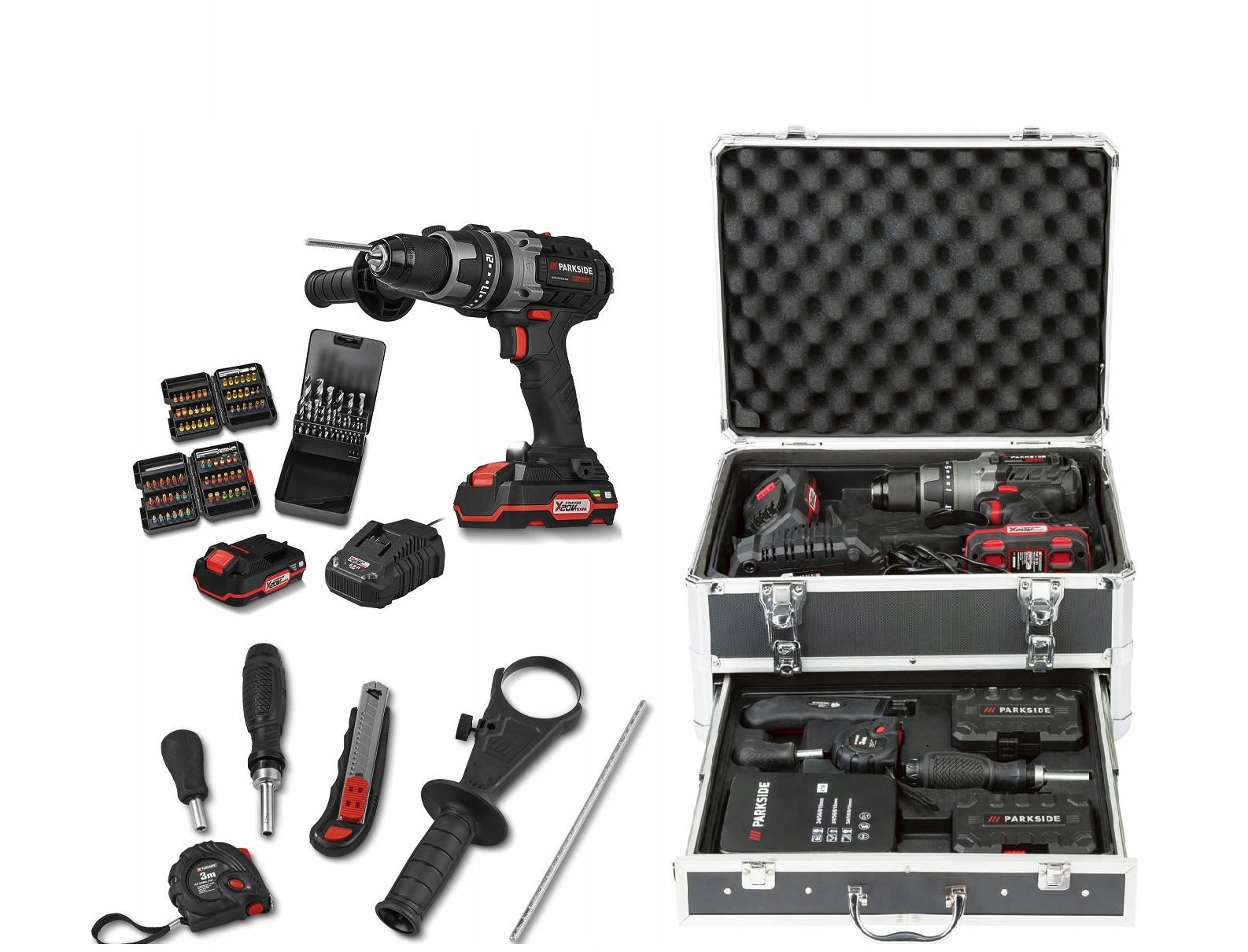 Wiertarko-wkrętarka Parkside Pbsap 20-Li A1 2 Aku. Akcesoria Kuferek