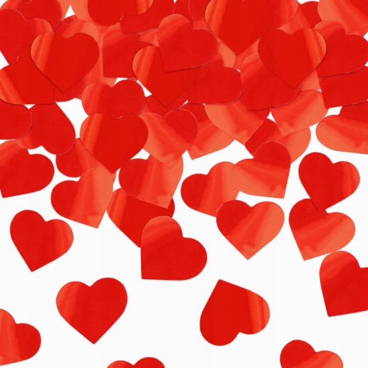 Tuba z konfetti metaliczne serca serduszka czerwone, 30 cm walentynki Kolor czerwony