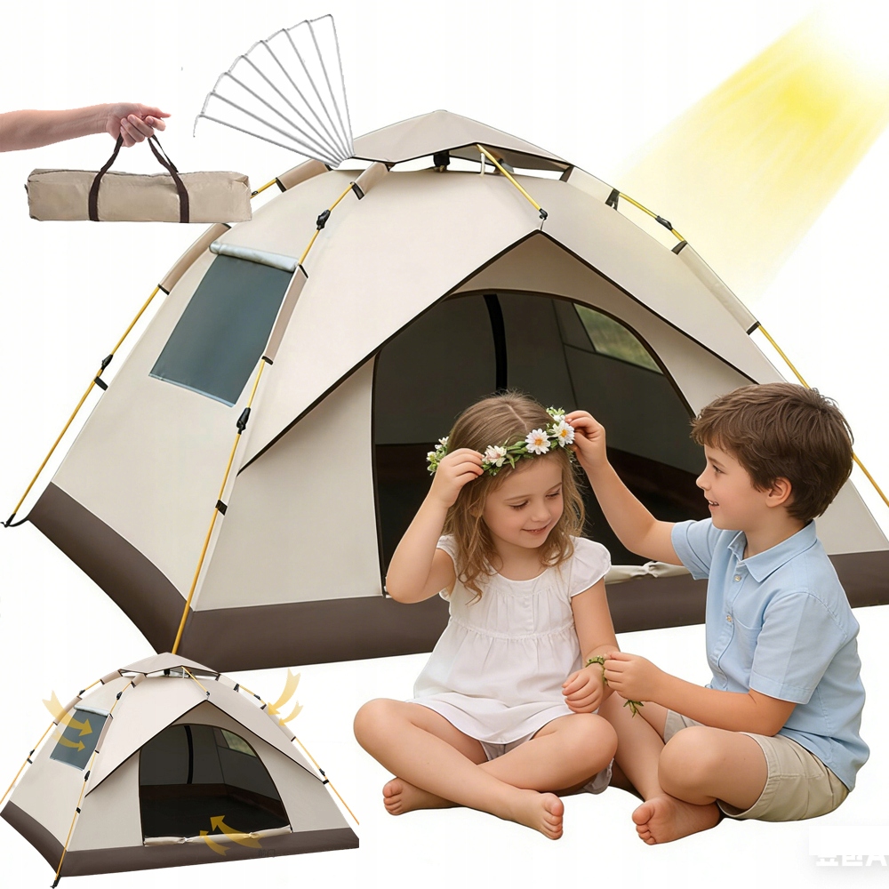 Duży Automatyczny Namiot Turystyczny Kempingowy Pop Up 3 Osobowy Z 2 Oknami