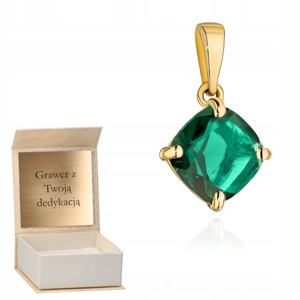 Zlatý přívěsek „colorful Stone“ zelený křemen čtverec zlato pr. 585 Gravírování