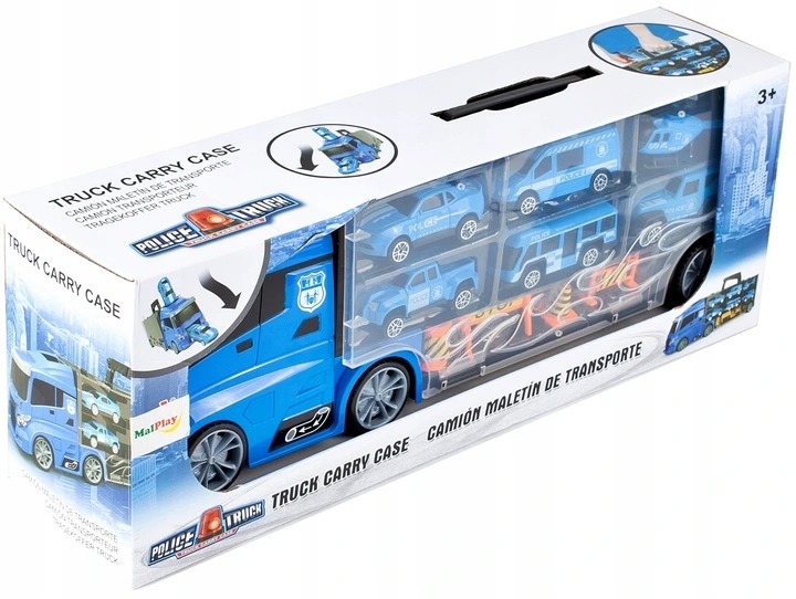 CIĘŻARÓWKA LAWETA POLICJA POJAZDY AUTA ŚMIGŁOWIEC TIR Z SAMOCHODZIKAMI Wiek dziecka 3 lata +