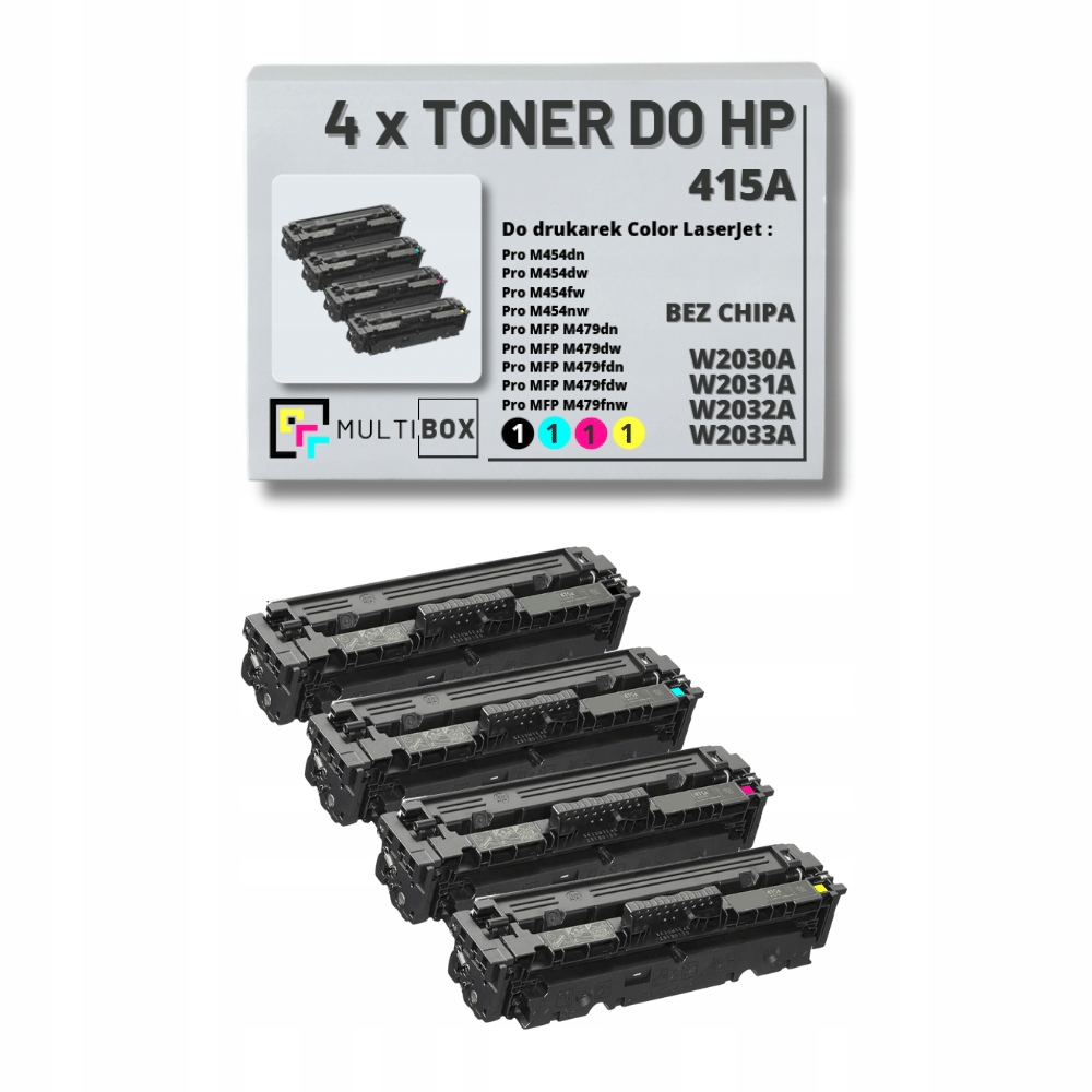4-balení toneru 415A Cmyk Bez Čipu pro Hp Color LaserJet Pro M454 M479