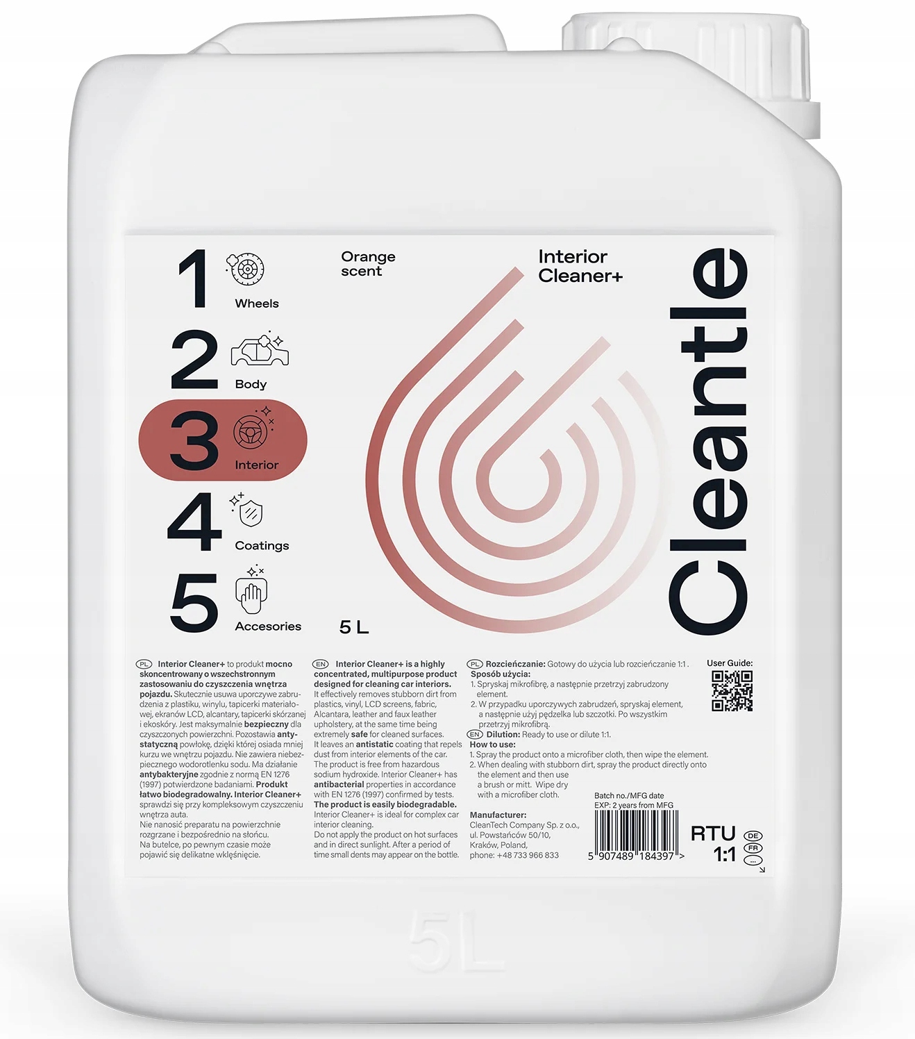 Cleantle Interior Cleaner Do Czyszczenia Plastików Kokpitu W Aucie 5L