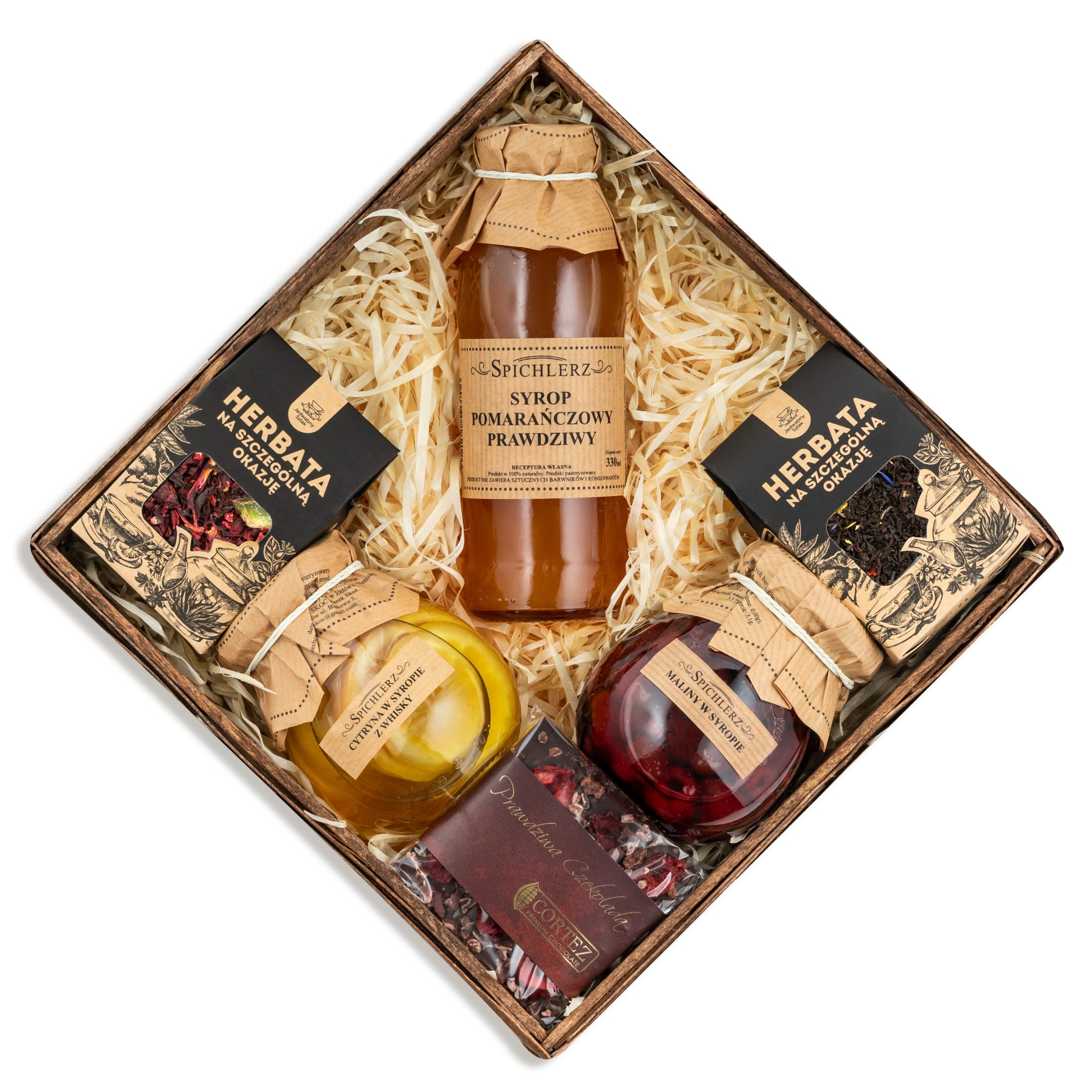 Kosz Zestaw prezentowy Herbata syrop