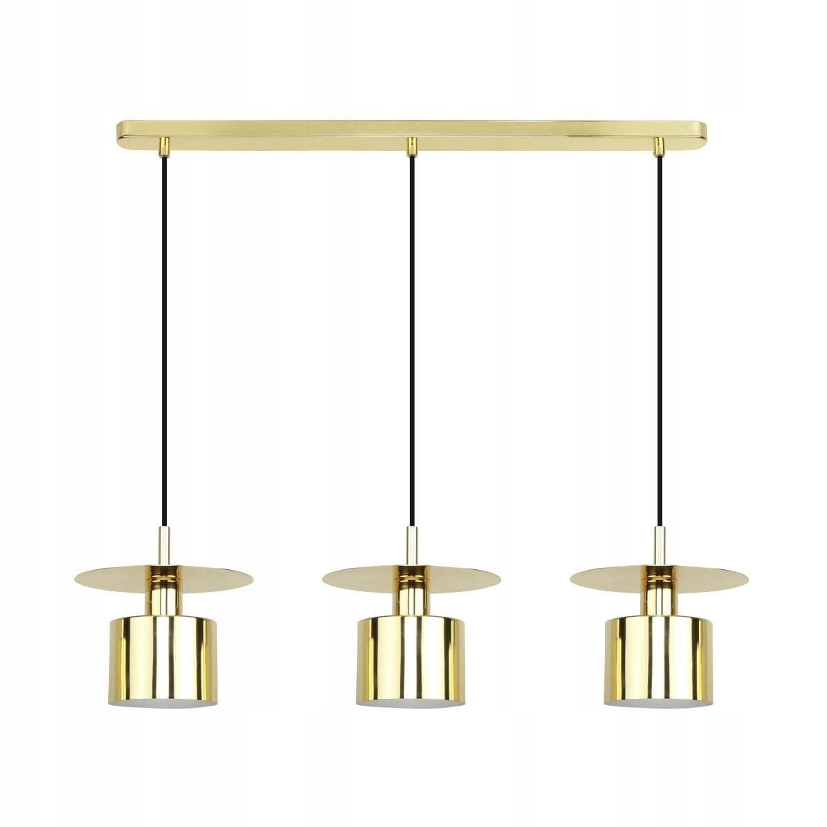 Tříplamenná stropní svítidlo se zlatými stínítky do jídelny Sarda E27