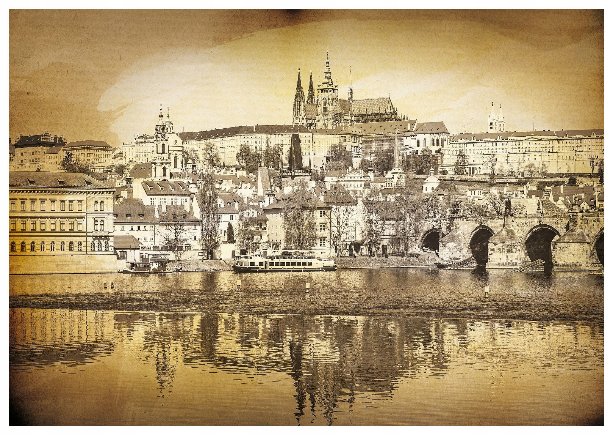 Fototapeta Praha Karlův most a hrad v béžové barvě řeka pohled 200x140 lepidlo
