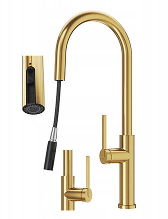 Kuchynská Batéria Brushed Gold S Výsuvným Výtokom, Vysoká Zlatá, Prati Kohútik